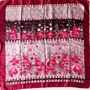 Vintage Toma Pink Floral Colourful Hand Rolled Silk Scarf